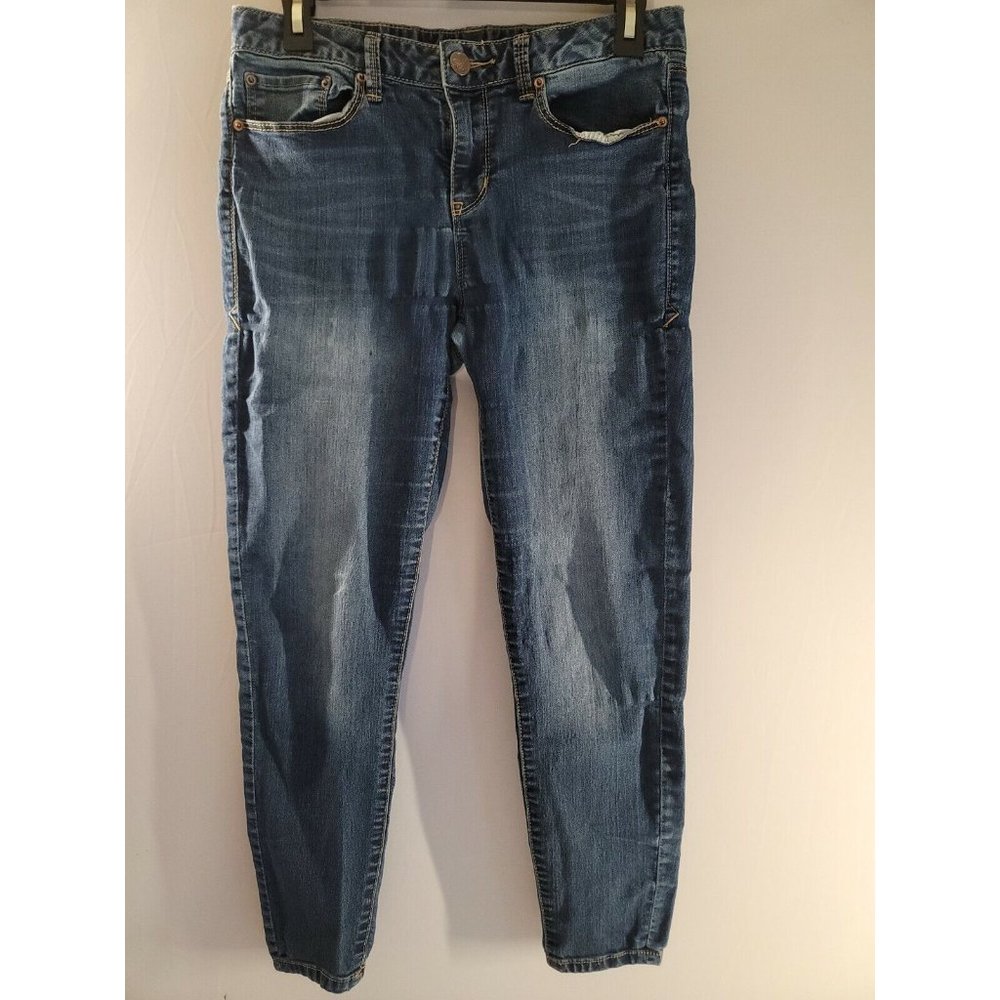 American Rag Jeans Womens Sz 7S Skinny Faded Medium Wash Blue Denim 30x26 damage